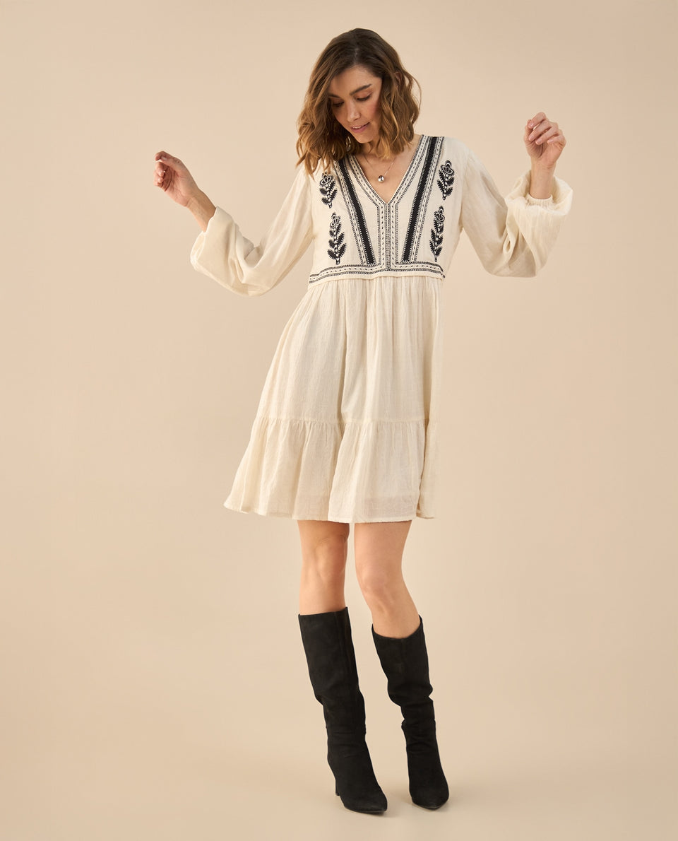 Vestido corto con escote en V para mujer - Crudo 34_691G200_CRU110110_3