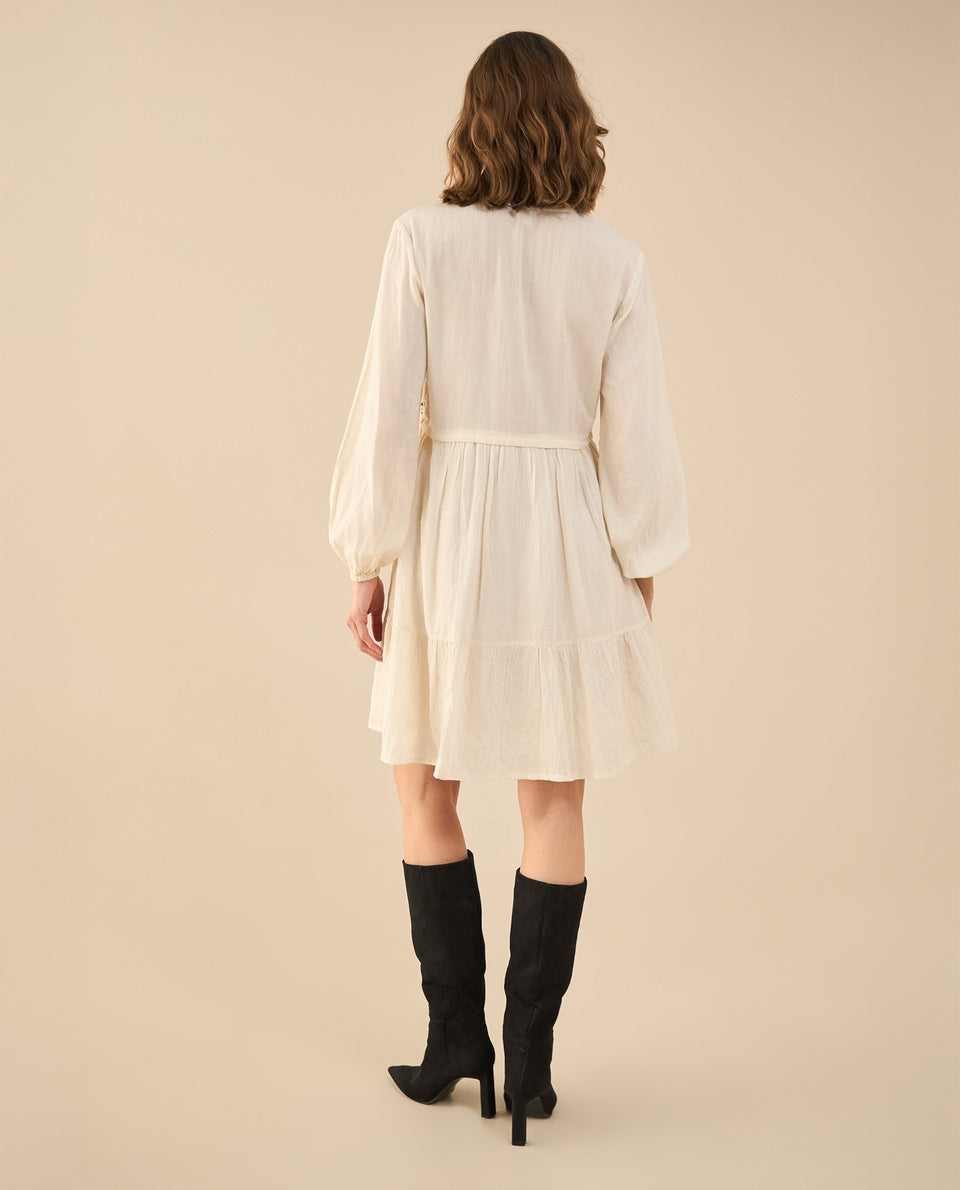 Vestido corto con escote en V para mujer - Crudo 34_691G200_CRU110110_4