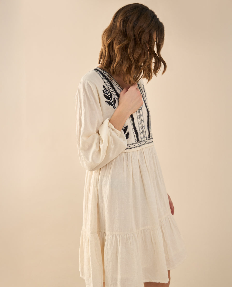 Vestido corto con escote en V para mujer - Crudo 34_691G200_CRU110110_5
