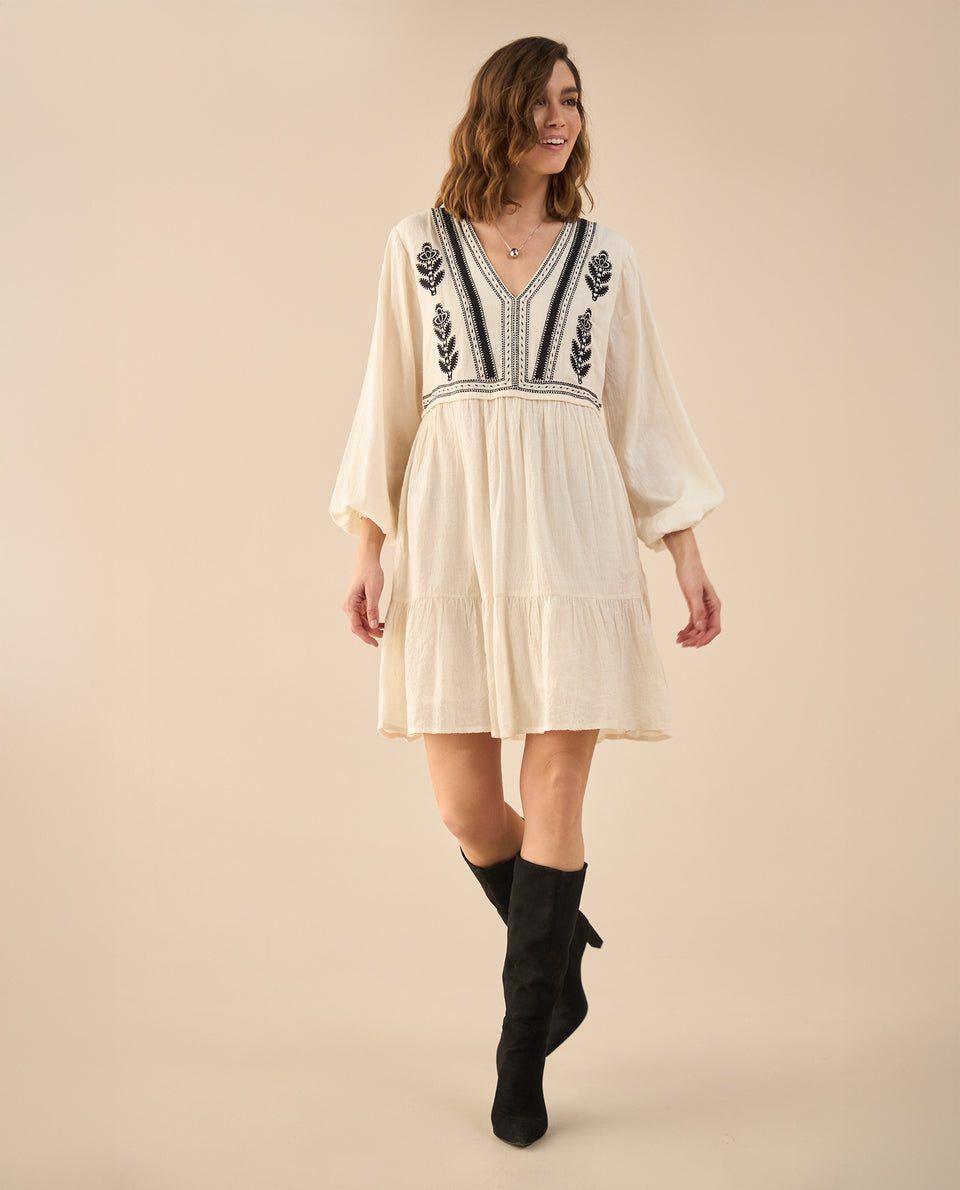 Vestido corto con escote en V para mujer - Crudo 34_691G200_CRU110110_7