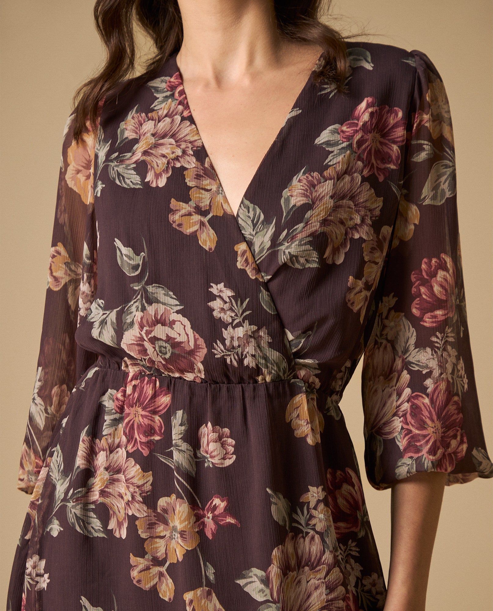Vestido corto manga larga con silueta fluida - Morado 34_691H000_MOR191619_3