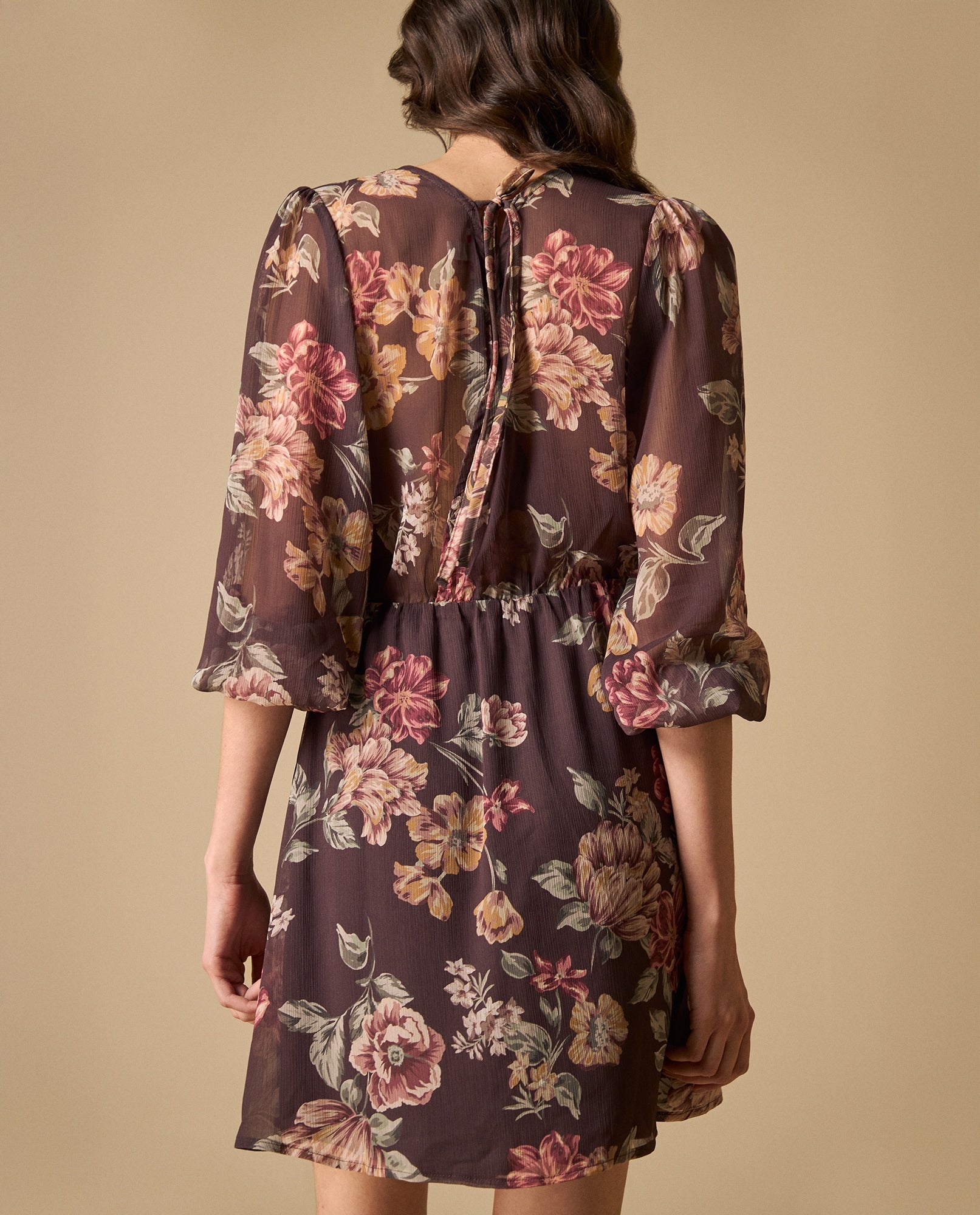 Vestido corto manga larga con silueta fluida - Morado 34_691H000_MOR191619_6