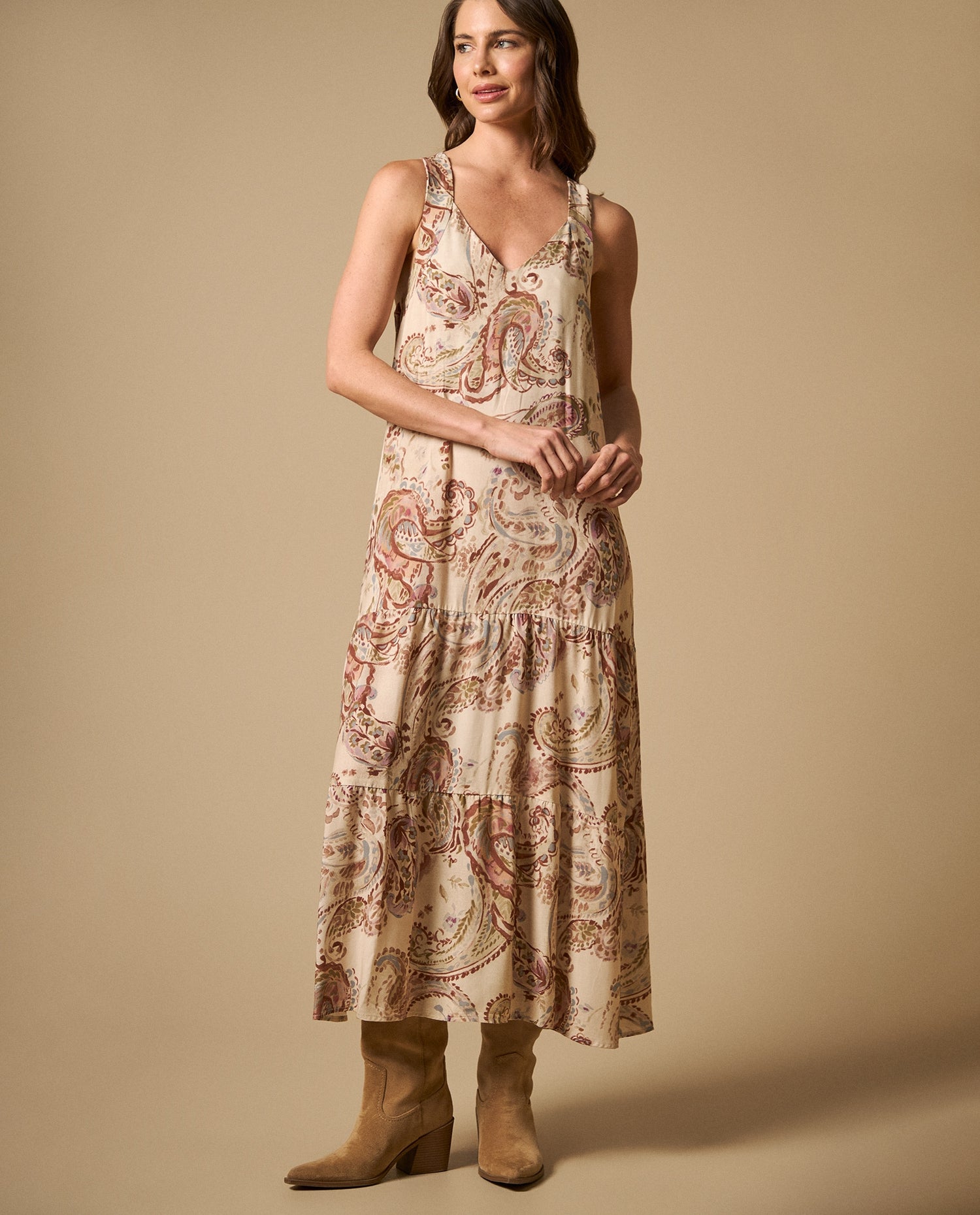 Vestido largo manga sisa de silueta suelta - Crudo