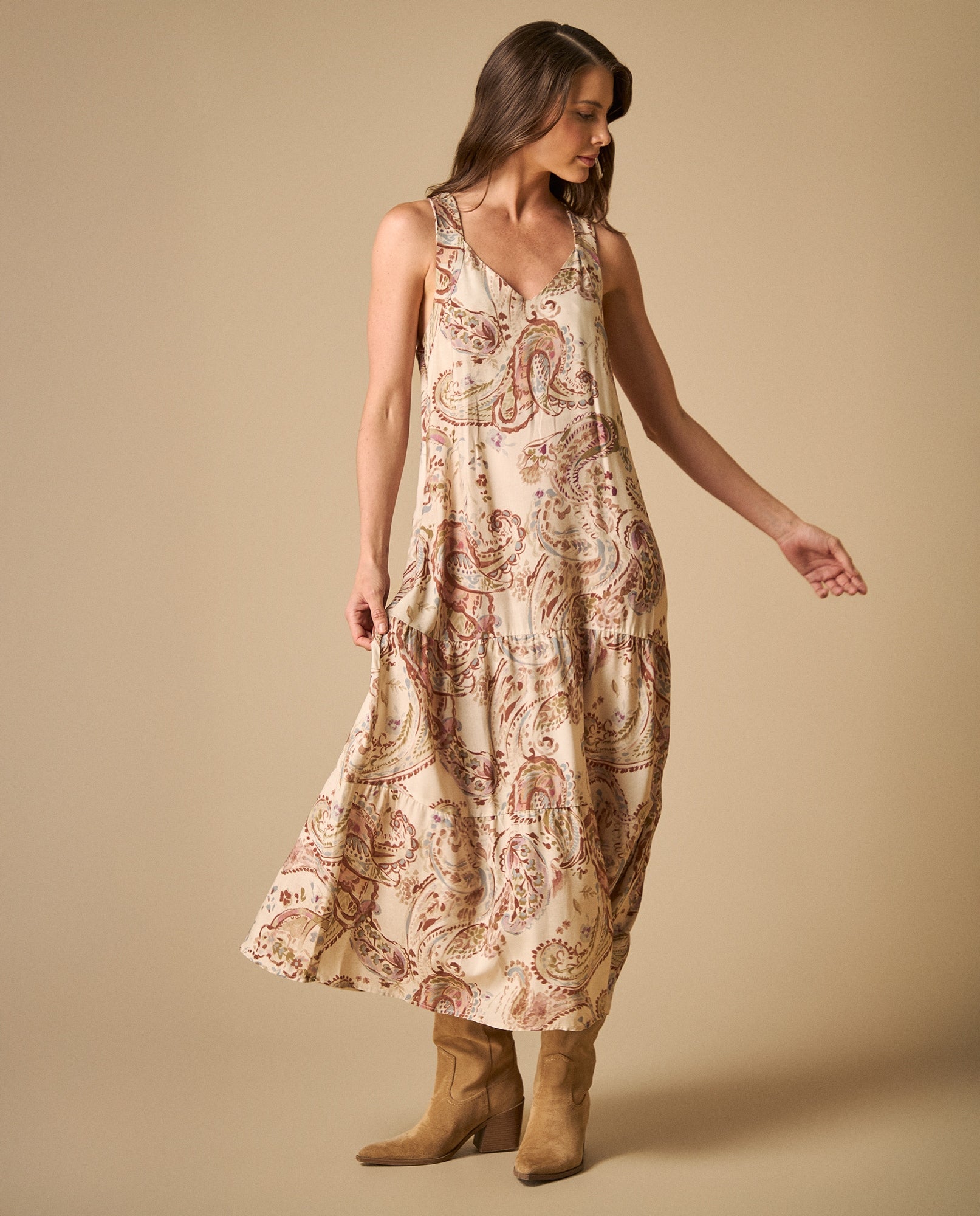 Vestido largo manga sisa de silueta suelta - Crudo 34_691H008_CRU130000_3