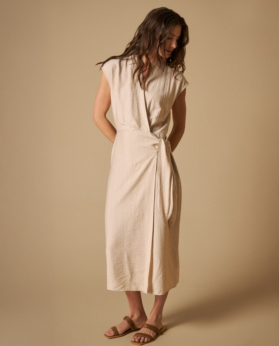 Vestido largo manga sisa silueta fluida - Crudo 34_691H040_CRU130000_7