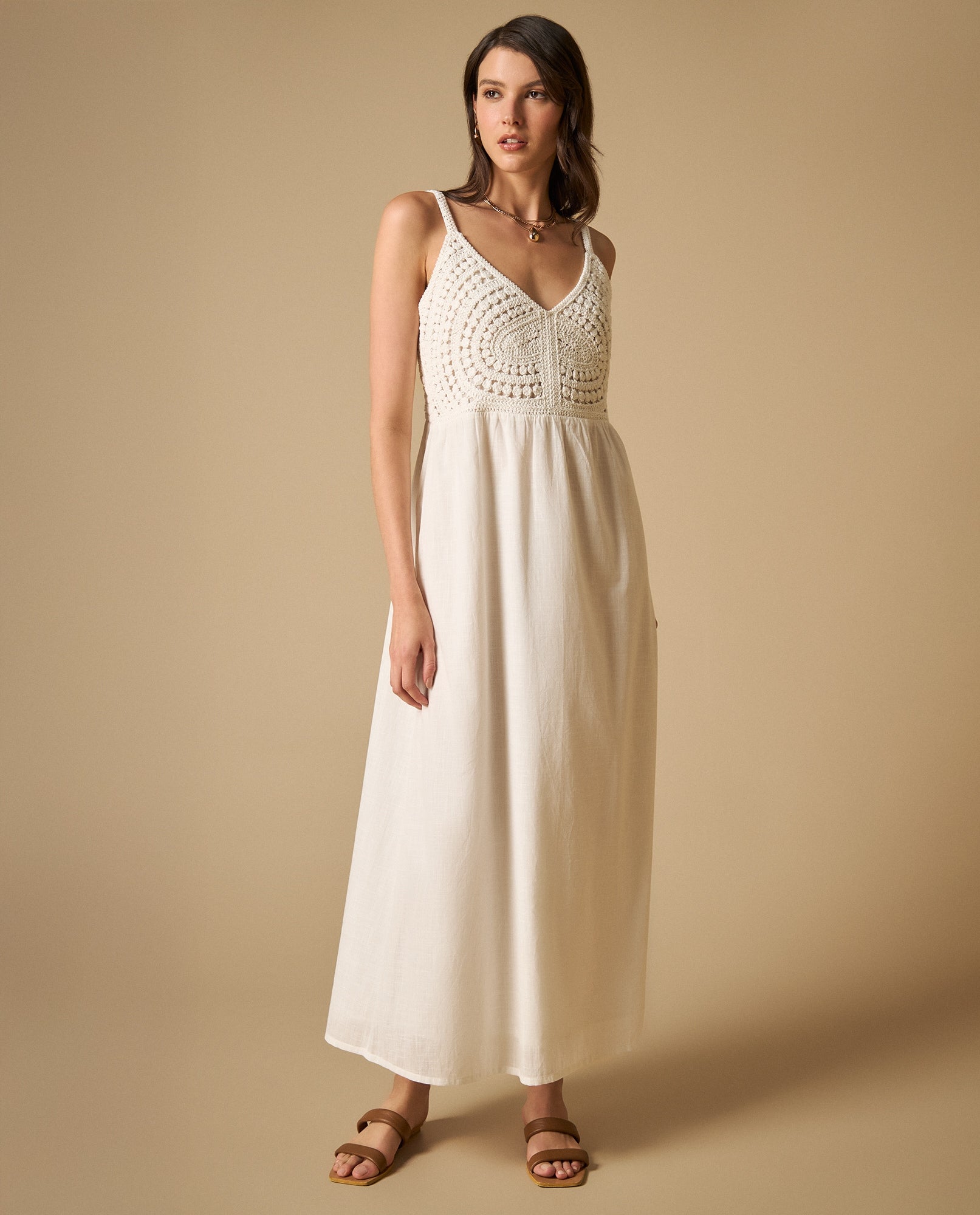 Vestido largo de tiras con bordado y textura - Blanco 34_691H204_BLA120601_0