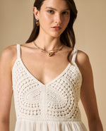 Vestido largo de tiras con bordado y textura - Blanco