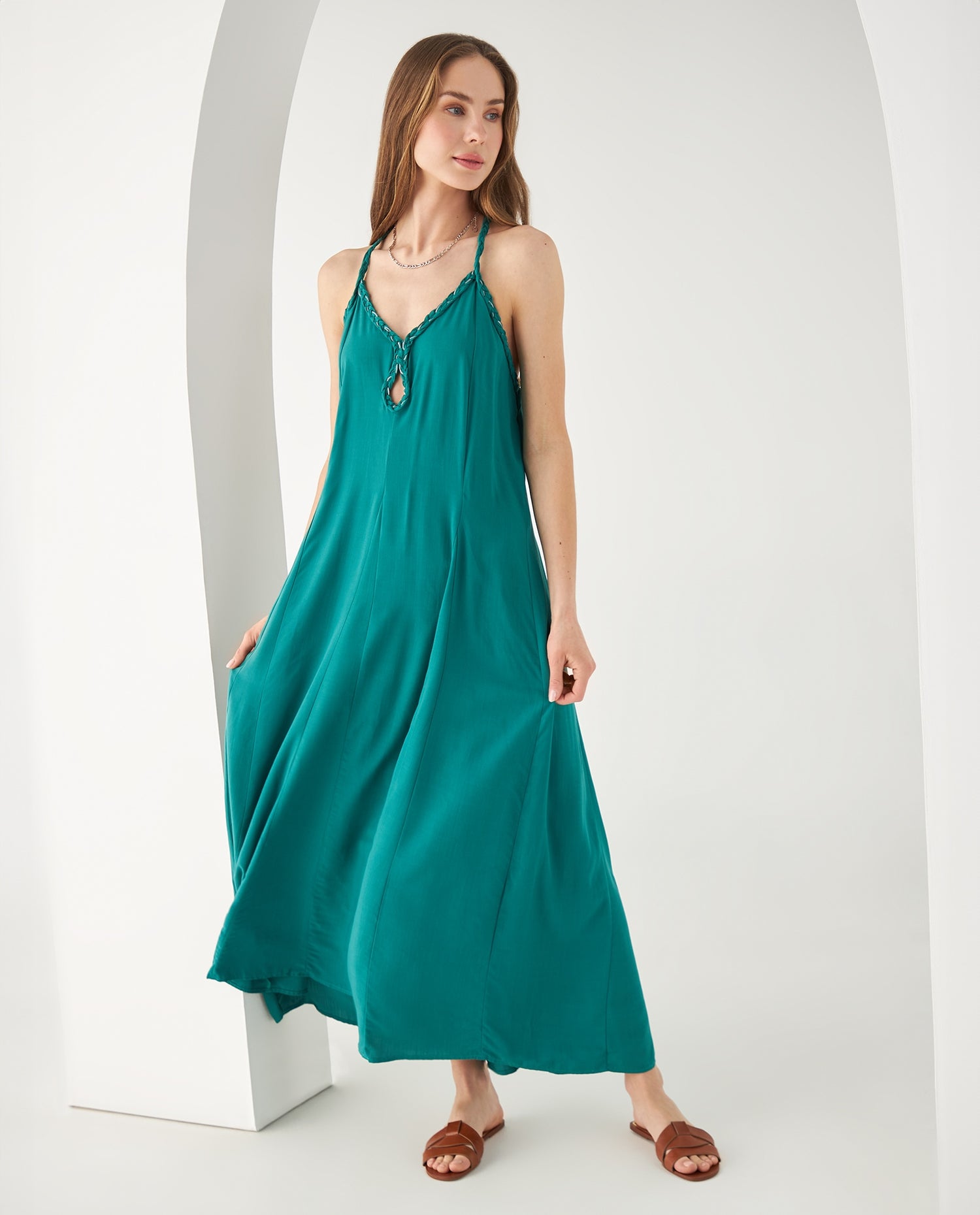 Vestido con escote V para mujer - Verde