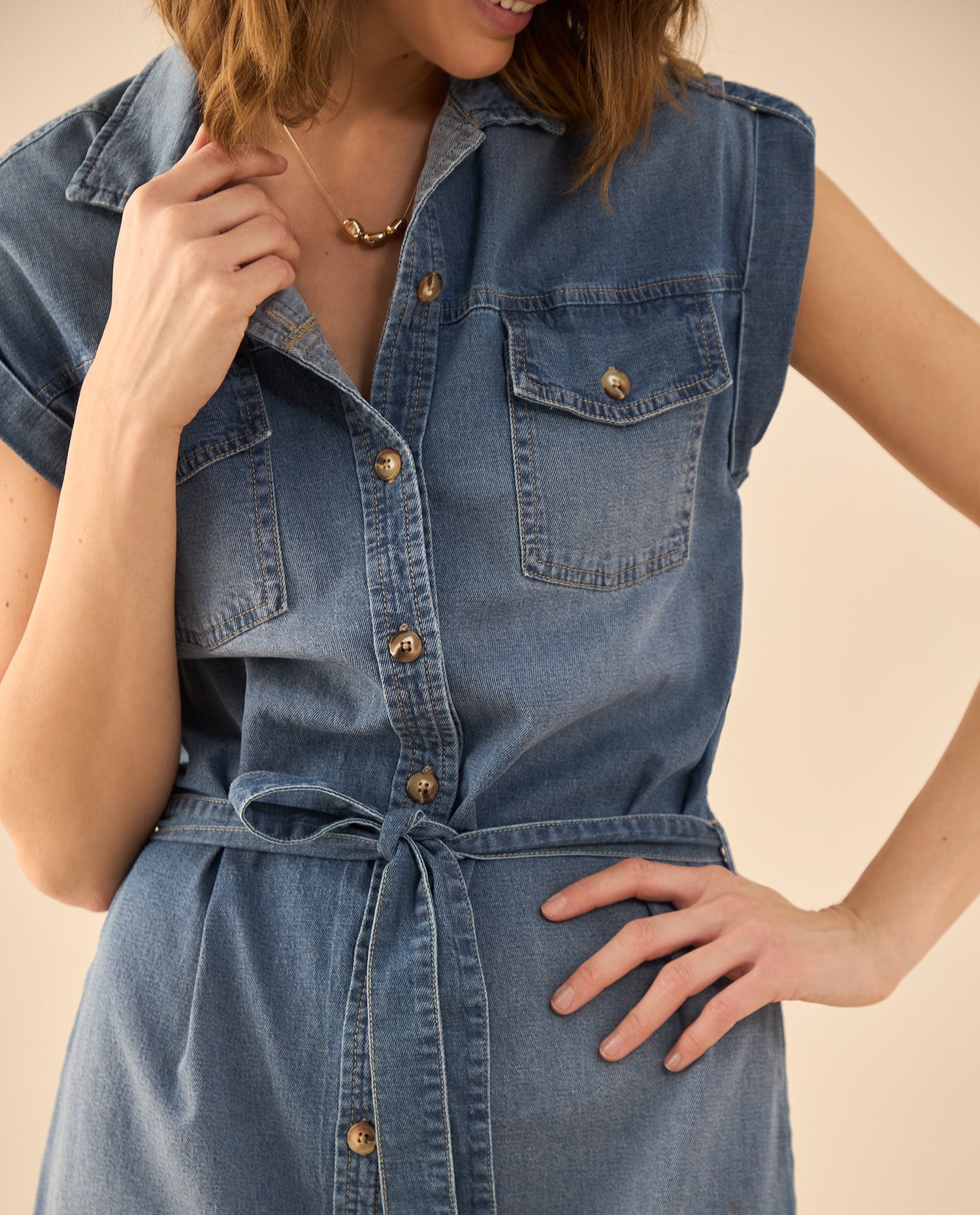 Vestido corto en denim para mujer - Azul