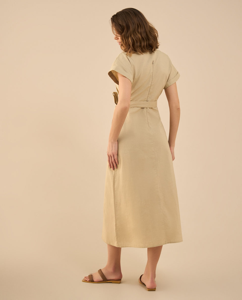 Vestido largo con escote en V para mujer - Beige 34_692G002_BEI151307_4
