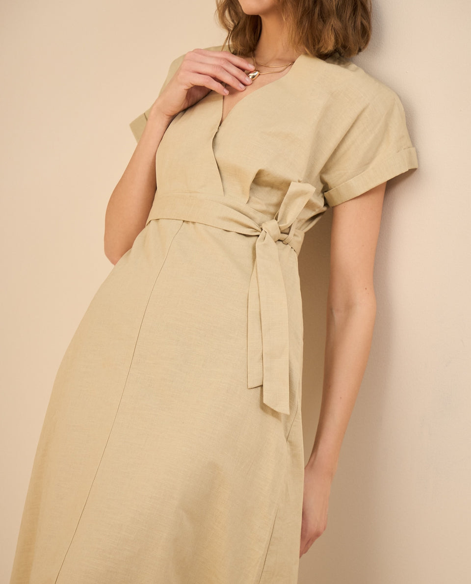Vestido largo con escote en V para mujer - Beige 34_692G002_BEI151307_5