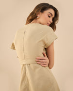 Vestido largo con escote en V para mujer - Beige