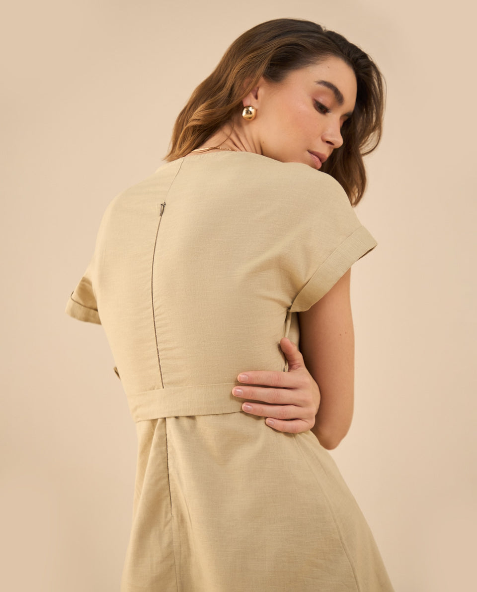 Vestido largo con escote en V para mujer - Beige 34_692G002_BEI151307_6