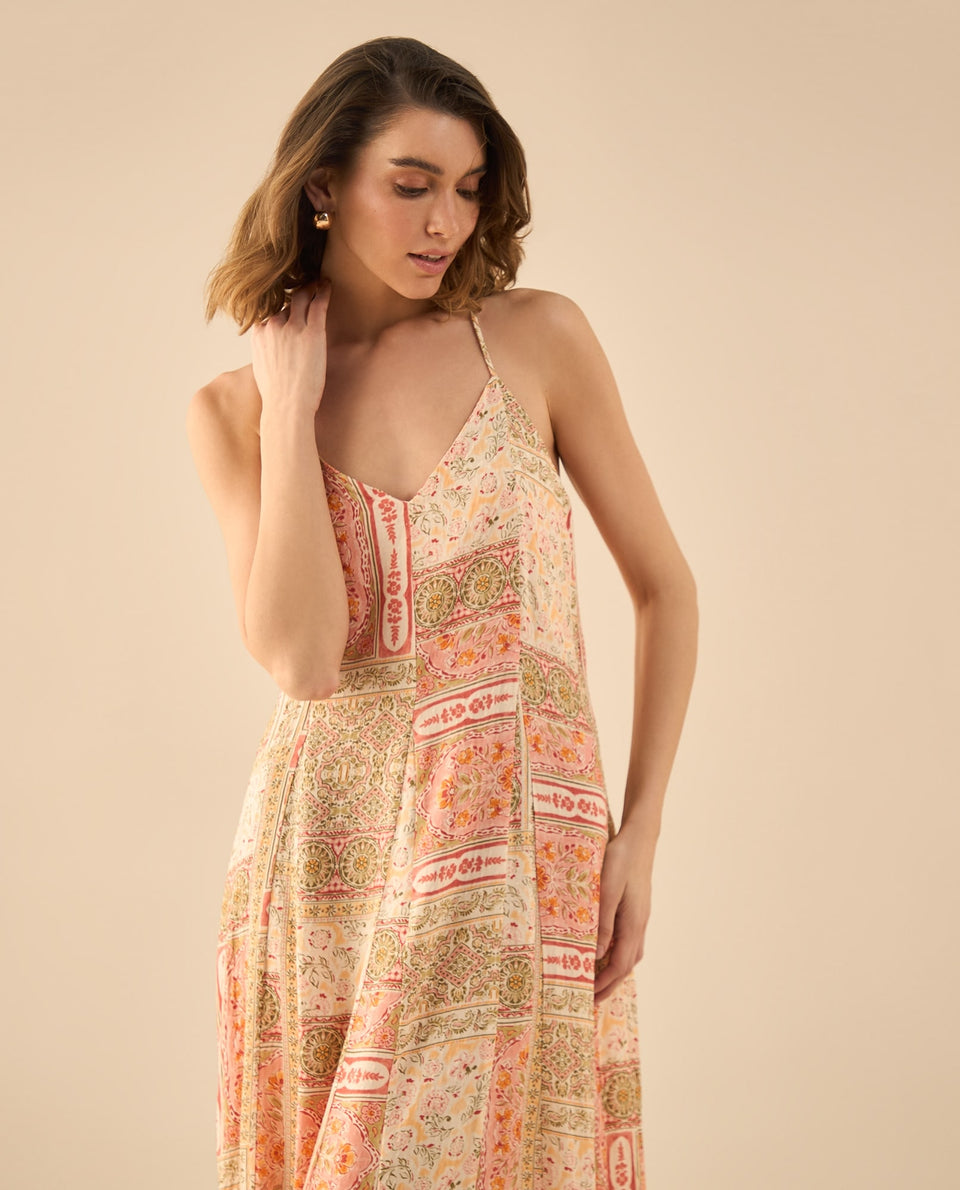 Vestido largo con flores estampadas para mujer - Rojo 34_692G008_ROJ181444_5