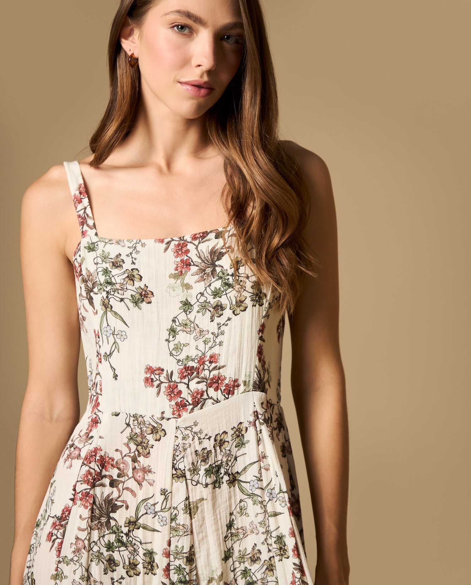 Vestido largo estampado de tiras con silueta fluida - Crudo