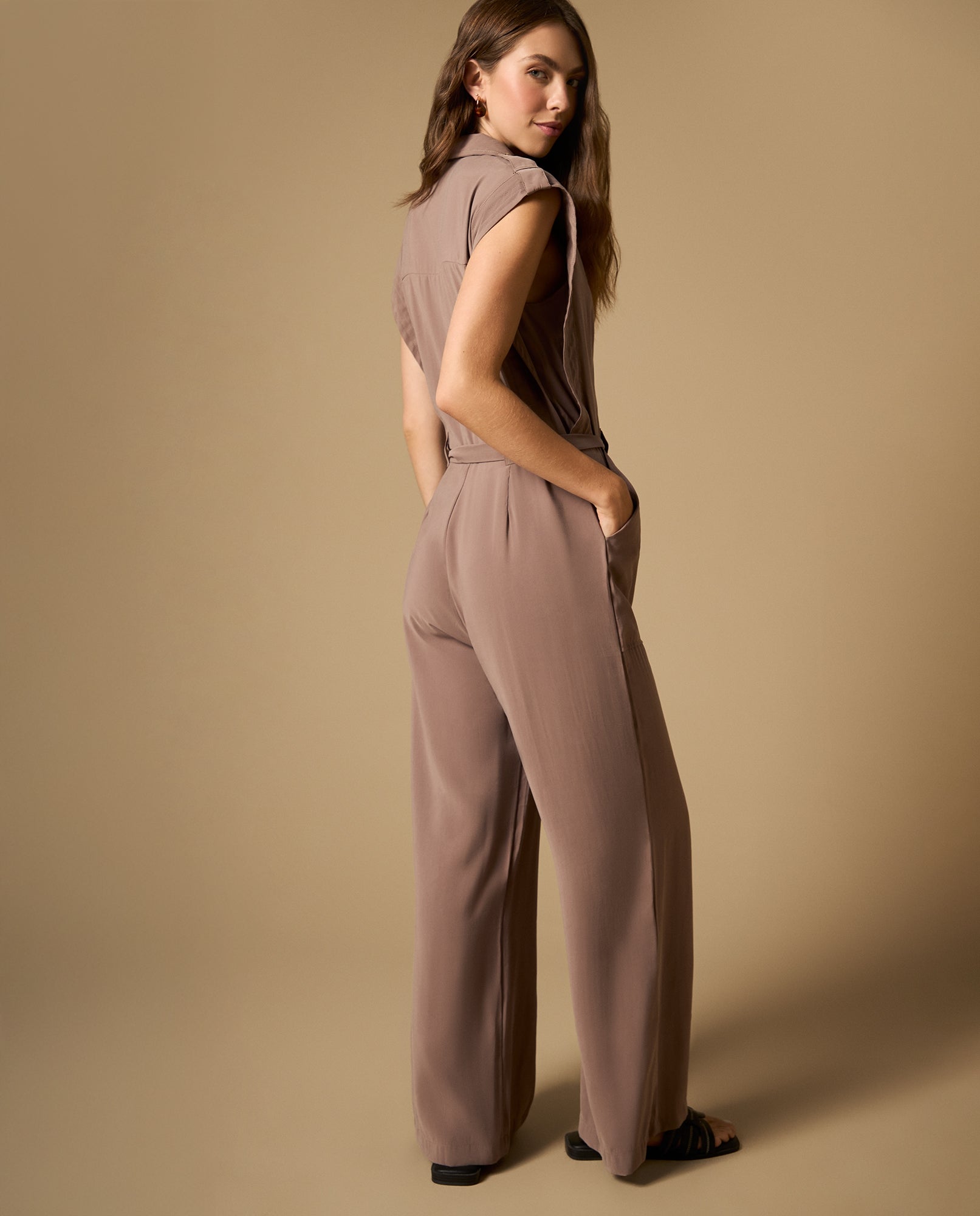 Enterizo camisero con cinturón manga sisa pierna amplia - Café 34_692H009_CAF181312_4