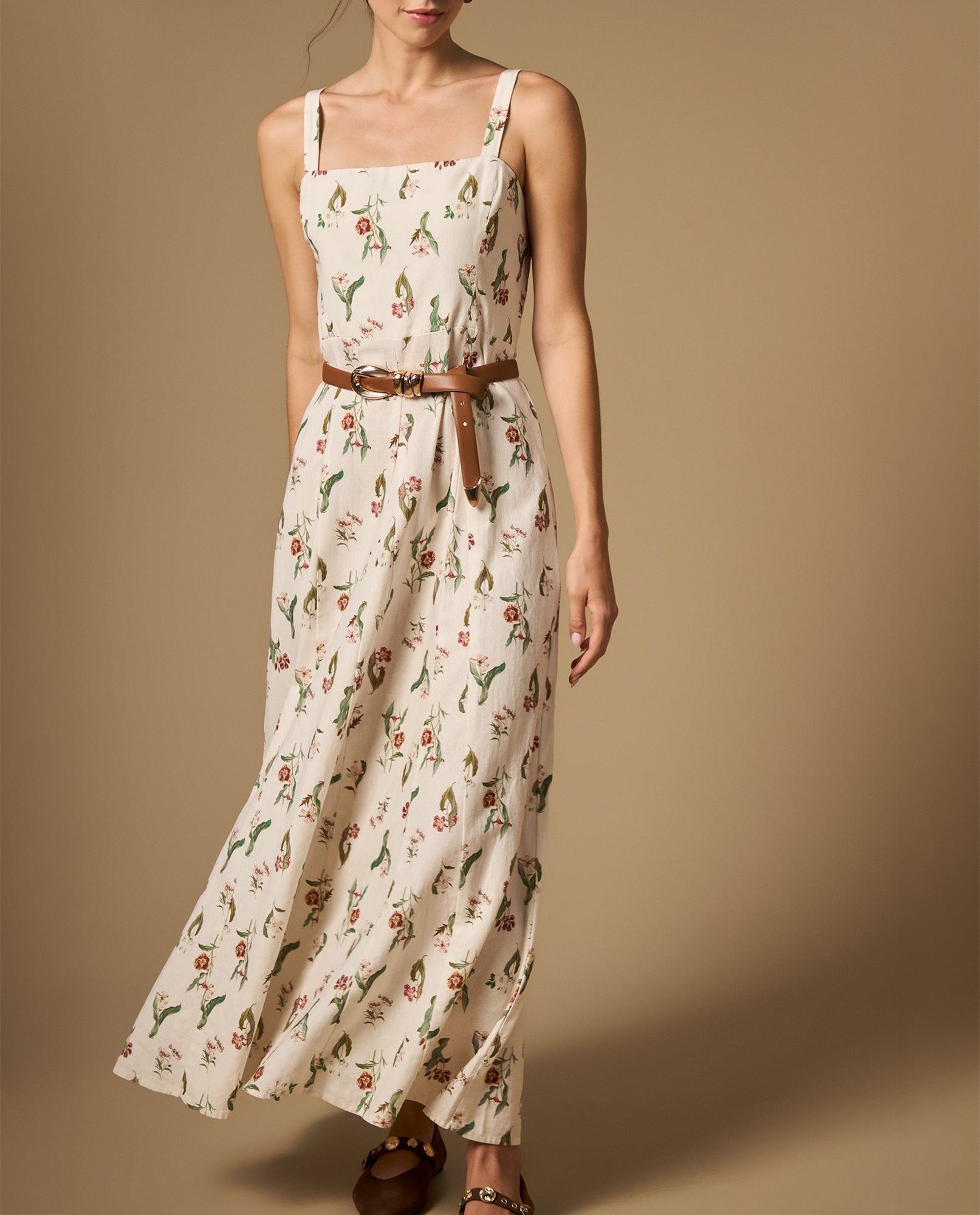 Vestido largo de tiras con estampado floral - Crudo 34_692H010_CRU114201_0