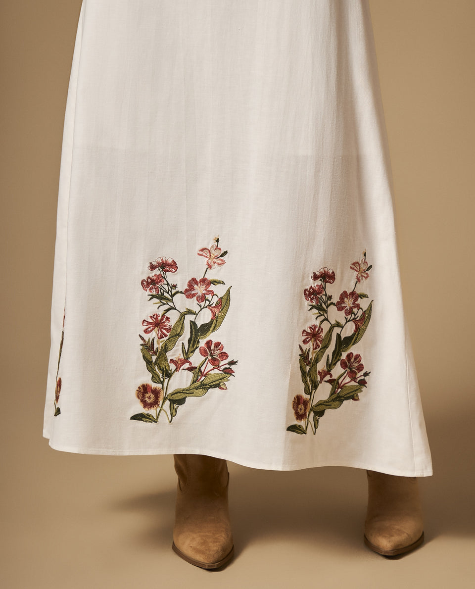 Vestido largo bordado con tiras y corte bajo el busto - Crudo 34_692H220_CRU114201_3