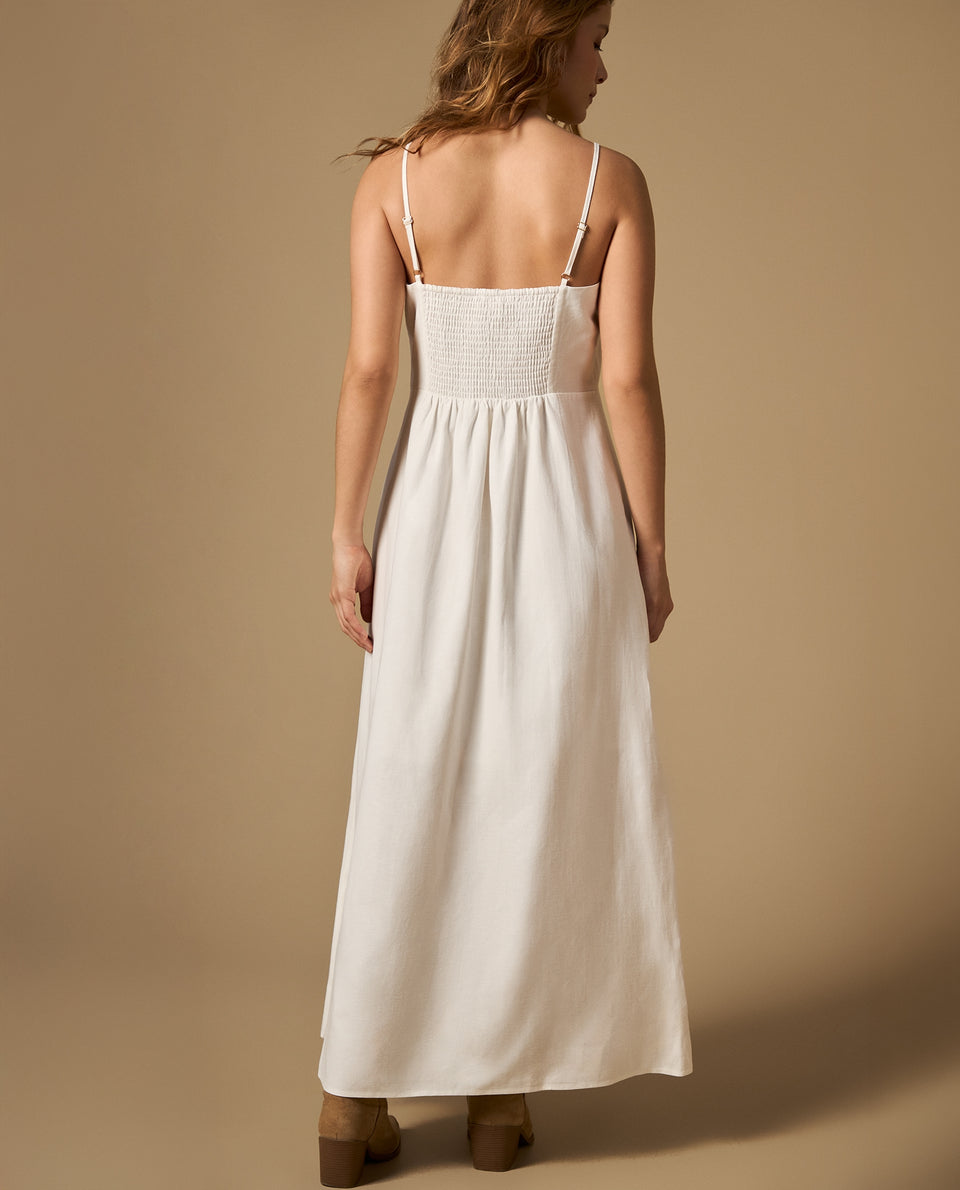 Vestido largo bordado con tiras y corte bajo el busto - Crudo 34_692H220_CRU114201_5