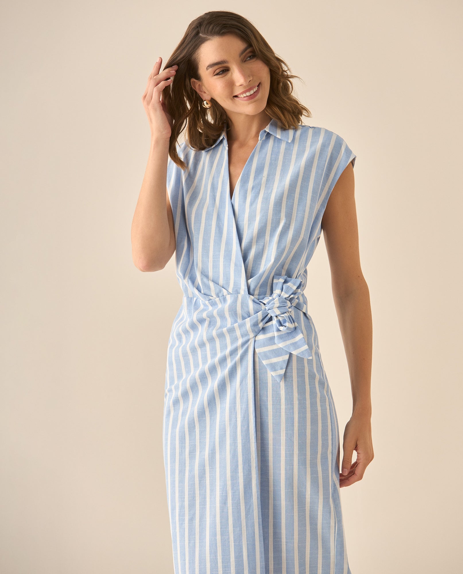 Vestido largo a rayas para mujer  - Azul 34_693G000_AZU153932_4