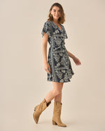 Vestido corto manga corta acampanada para mujer - Azul