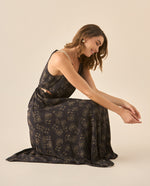 Vestido largo con mini aberturas laterales para mujer - Negro