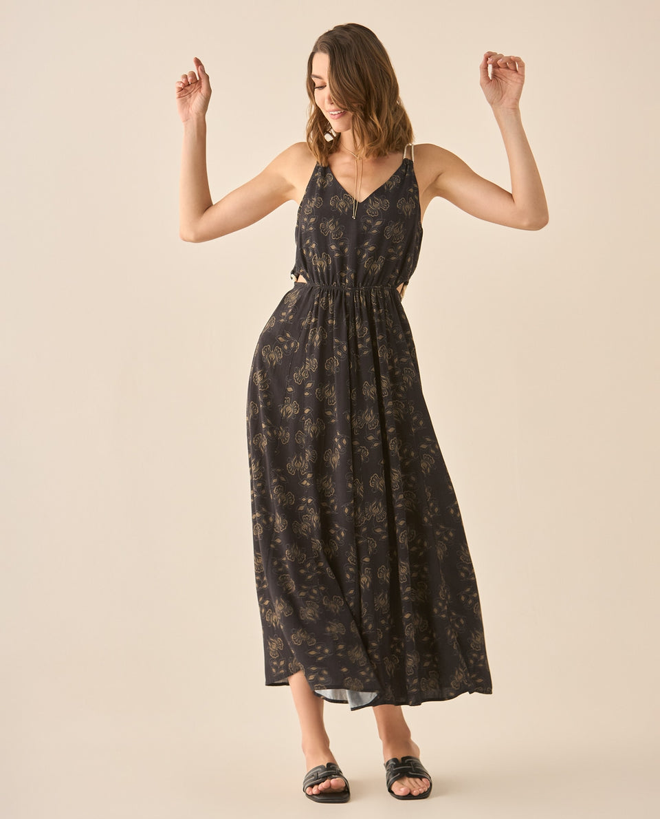 Vestido largo con mini aberturas laterales para mujer - Negro 34_693G012_NEG190303_3