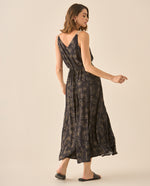 Vestido largo con mini aberturas laterales para mujer - Negro
