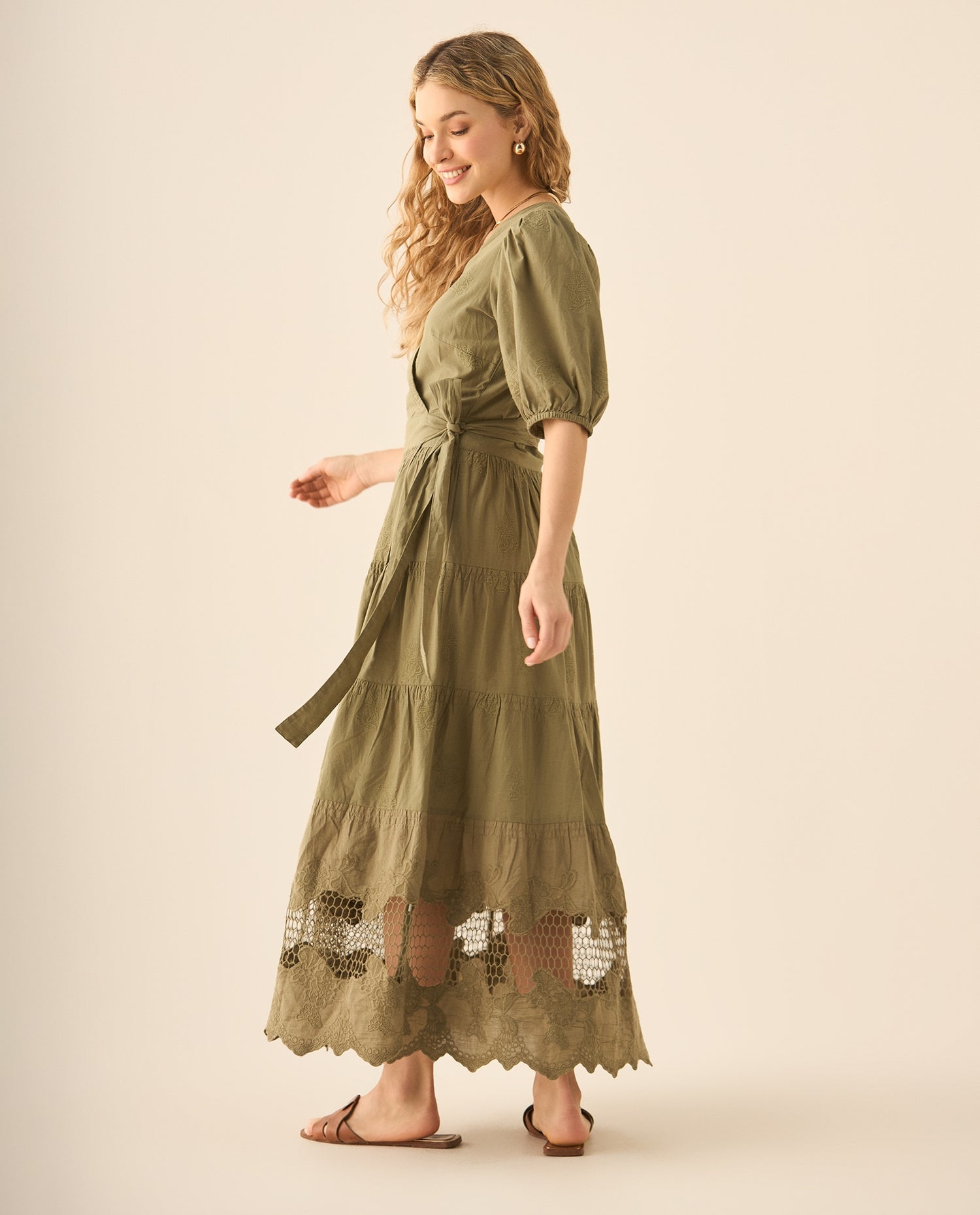 Vestido largo con bolero y bordados para mujer  - Verde
