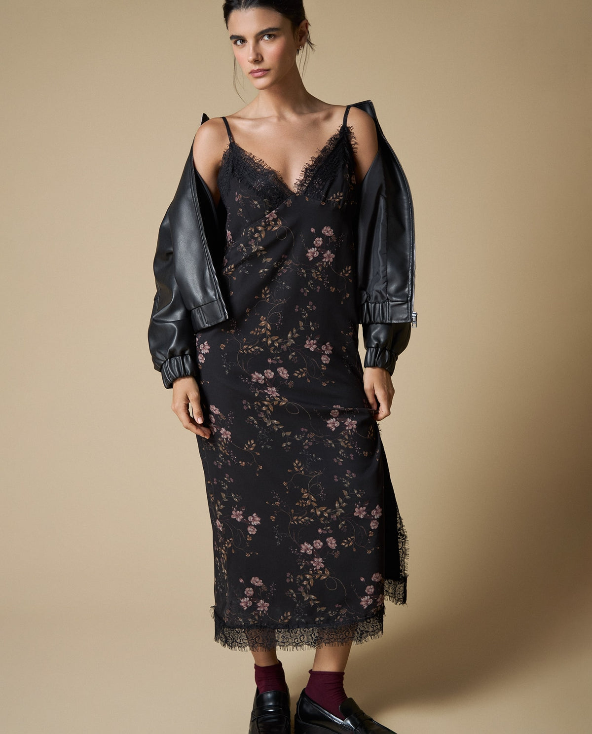 Vestido midi estampado floral - Negro 34_693H014_NEG190303_0