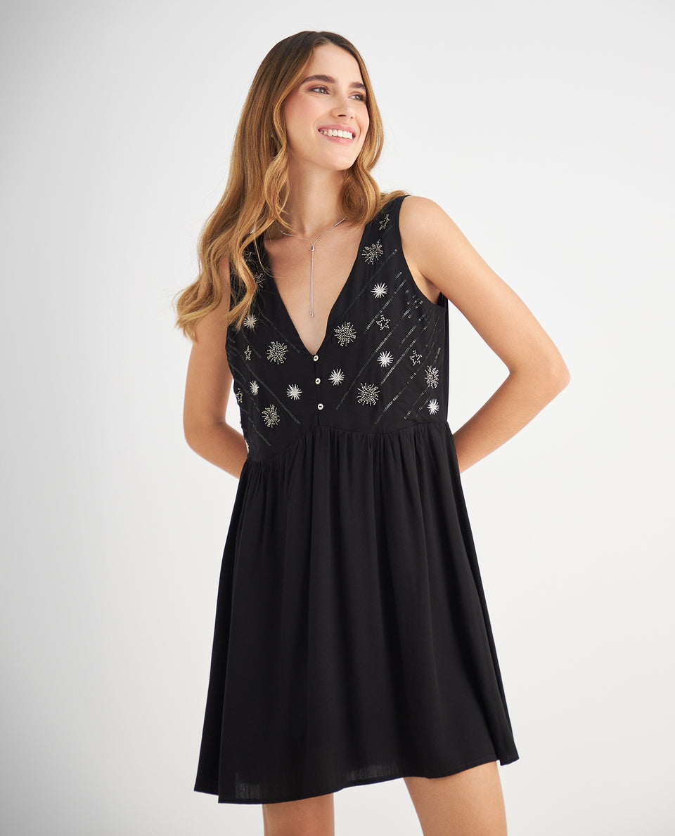 Vestido con apliques para mujer - Negro