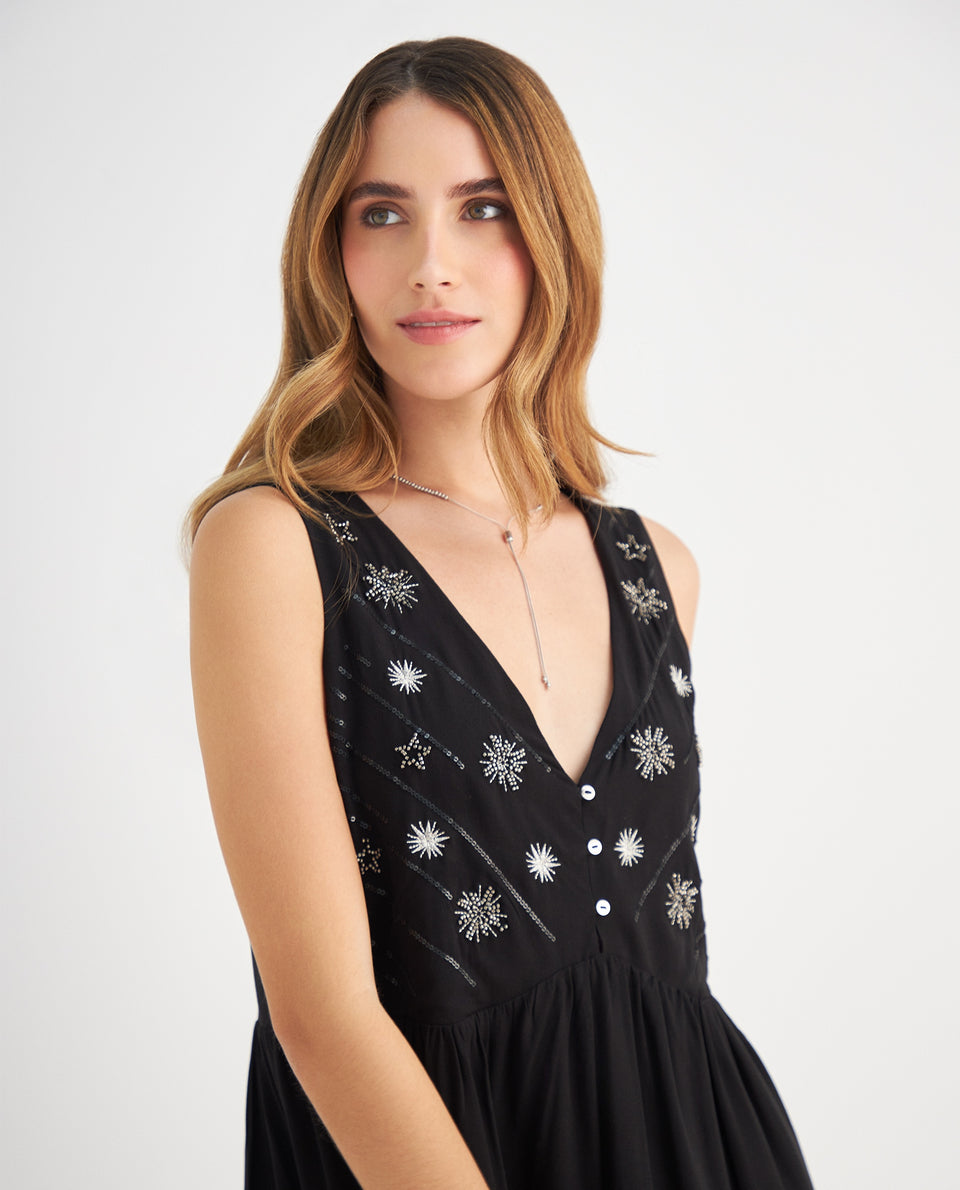 Vestido con apliques para mujer - Negro