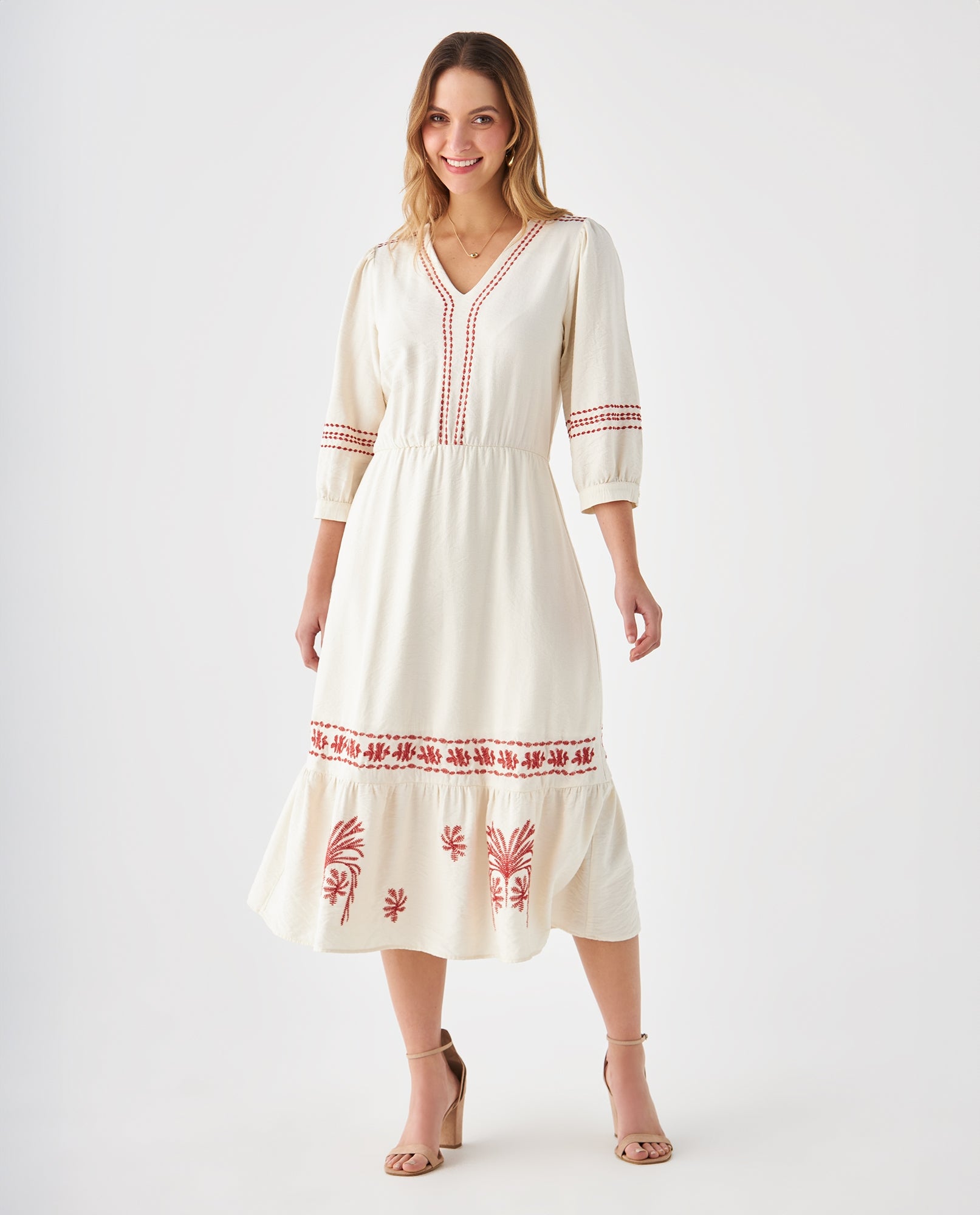 Vestido con escote en V para mujer - Crudo 34_699F020_CRU110602_0