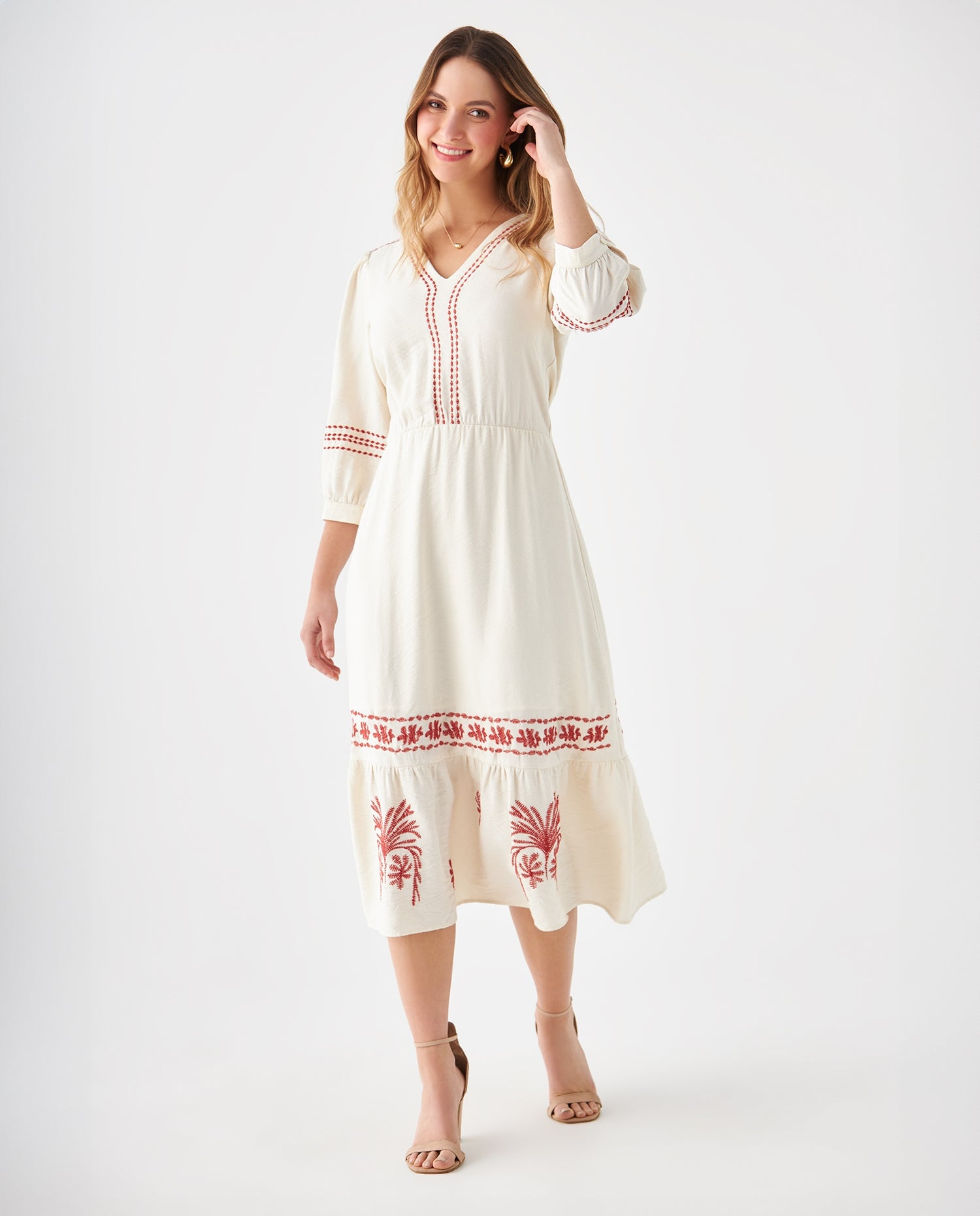 Vestido con escote en V para mujer - Crudo