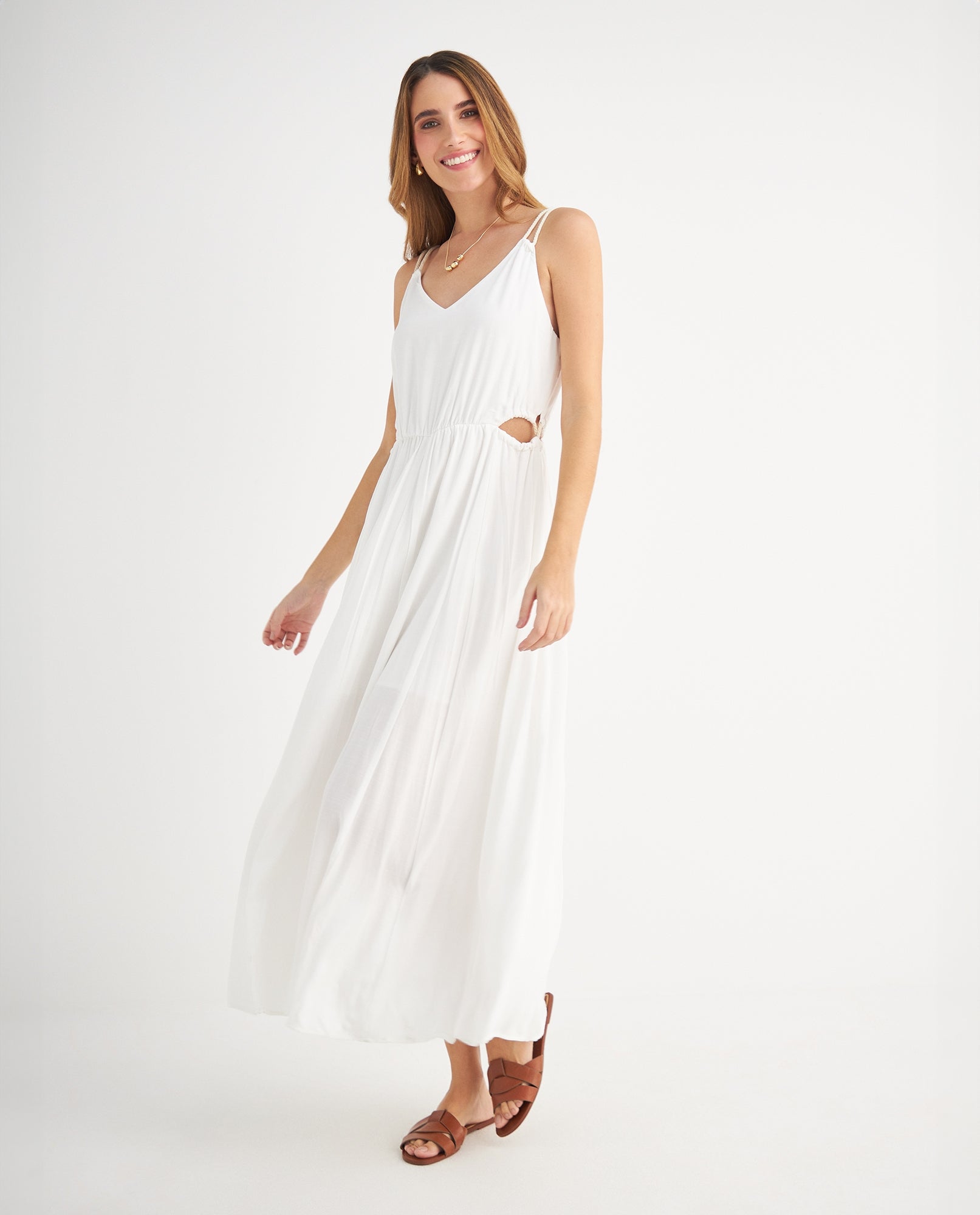 Vestido de tiras con manualidad para mujer - Crudo 34_699F022_CRU110602_0