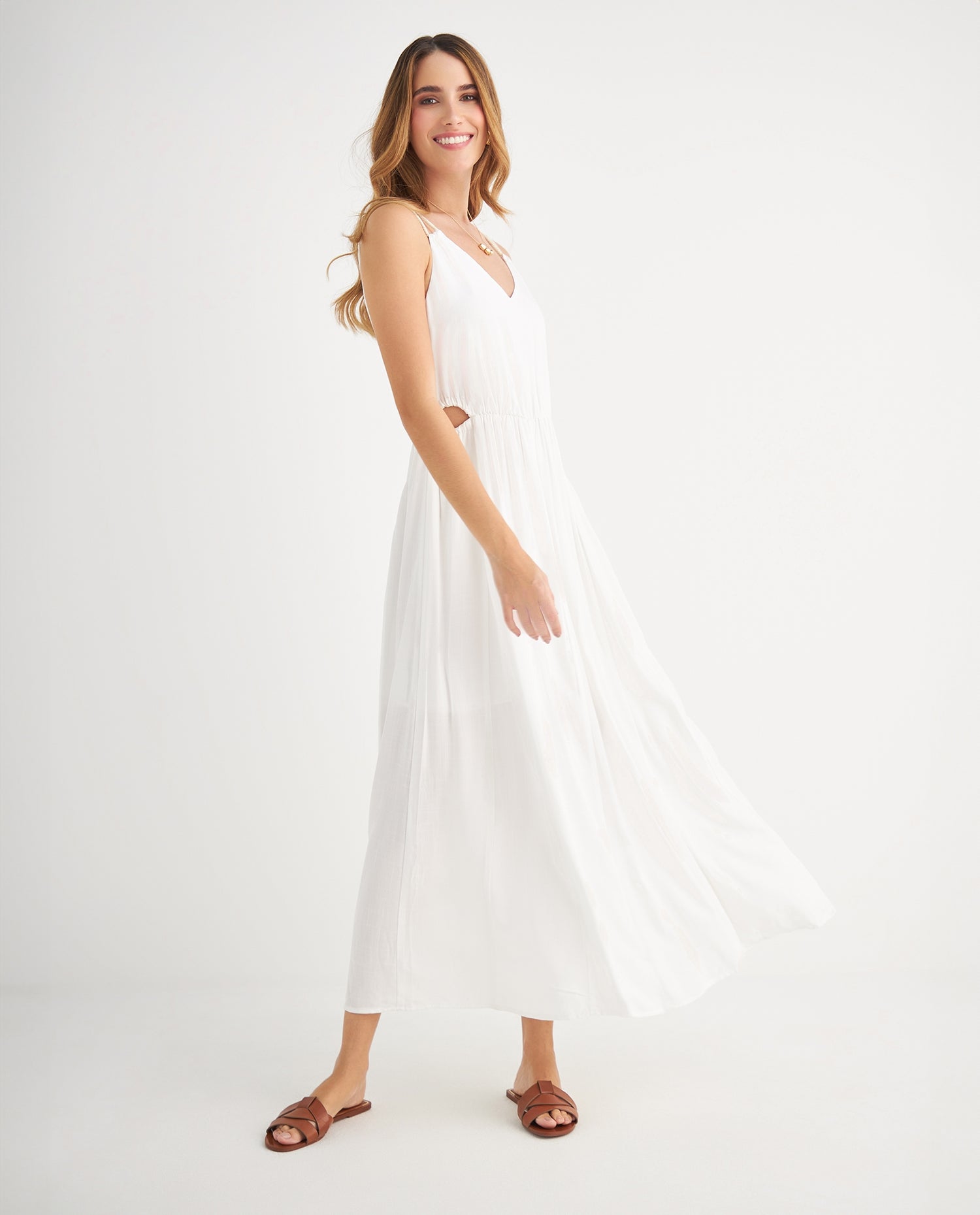 Vestido de tiras con manualidad para mujer - Crudo