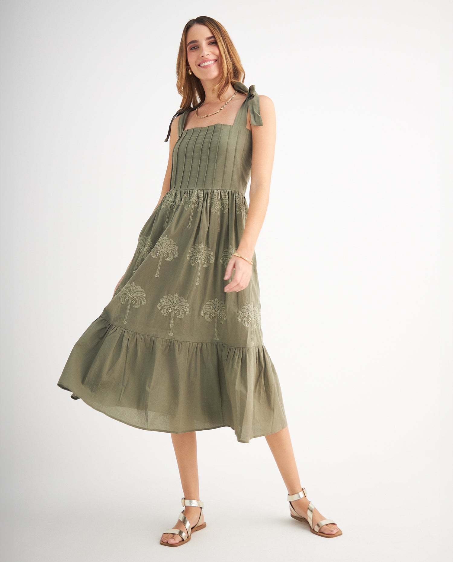 Vestido con detalles bordados para mujer - Verde