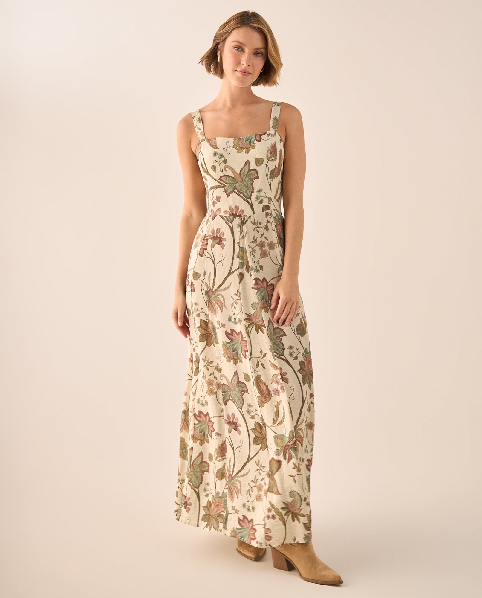 Vestido Largo Floral con Tirantes Ajustables - Blanco 34_699G004_BLA114202_0