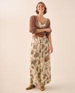 Vestido Largo Floral con Tirantes Ajustables - Blanco