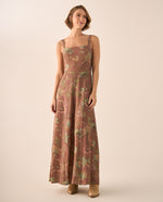 Vestido Largo Floral con Tirantes Ajustables - Café