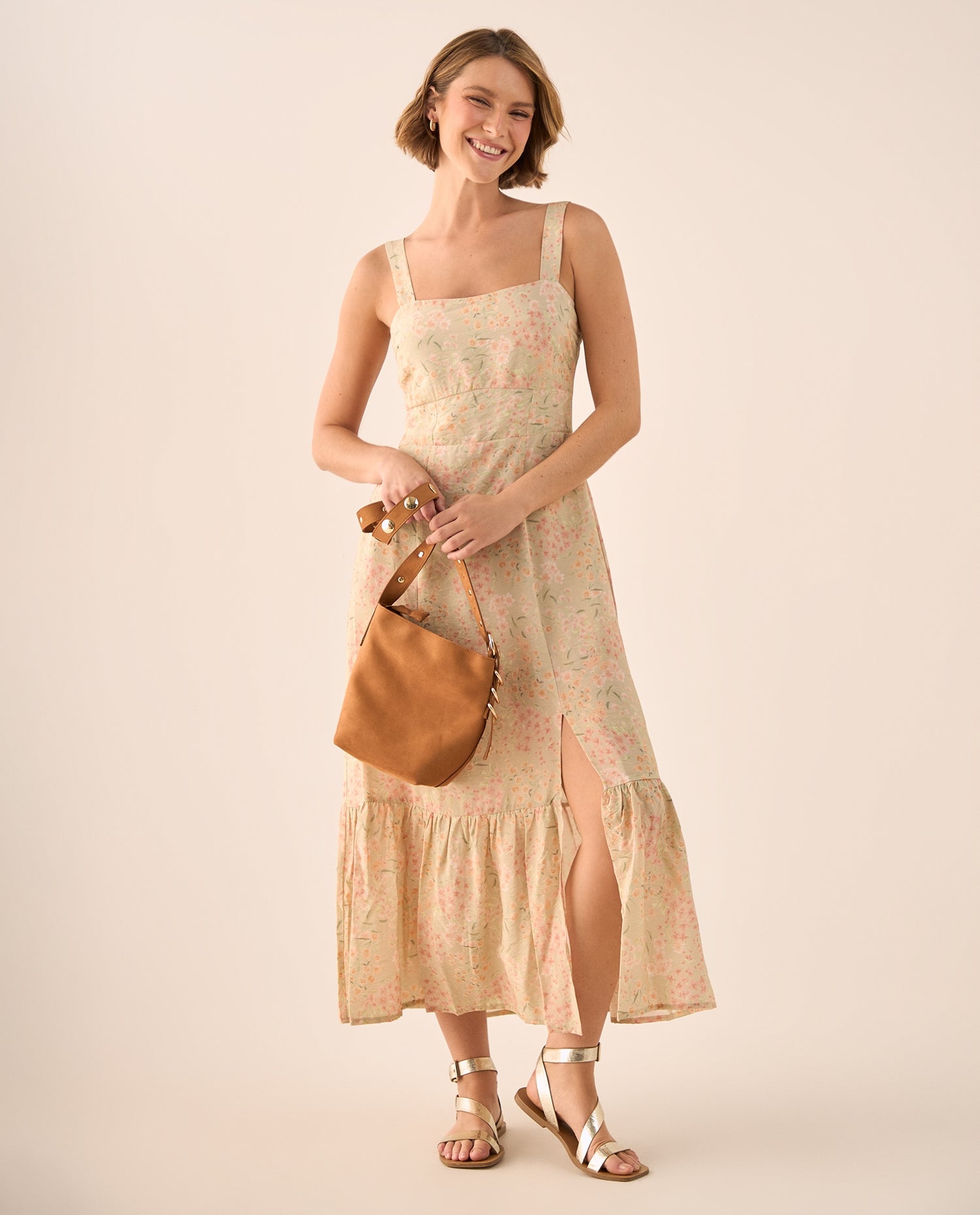 Vestido Largo con Estampado Floral Romántico - Rosa