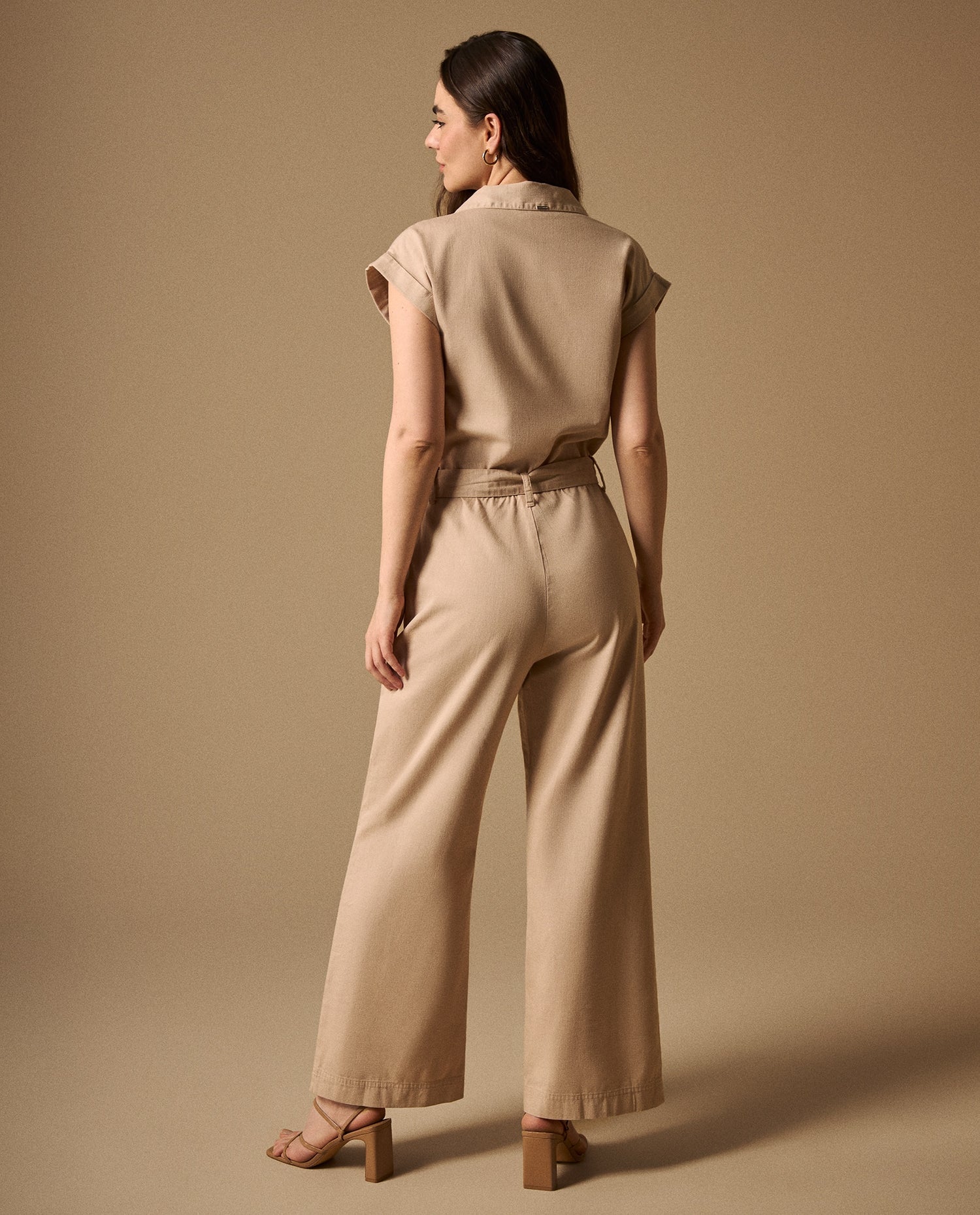 Enterizo Beige Piernas Anchas con Cinturón - Beige