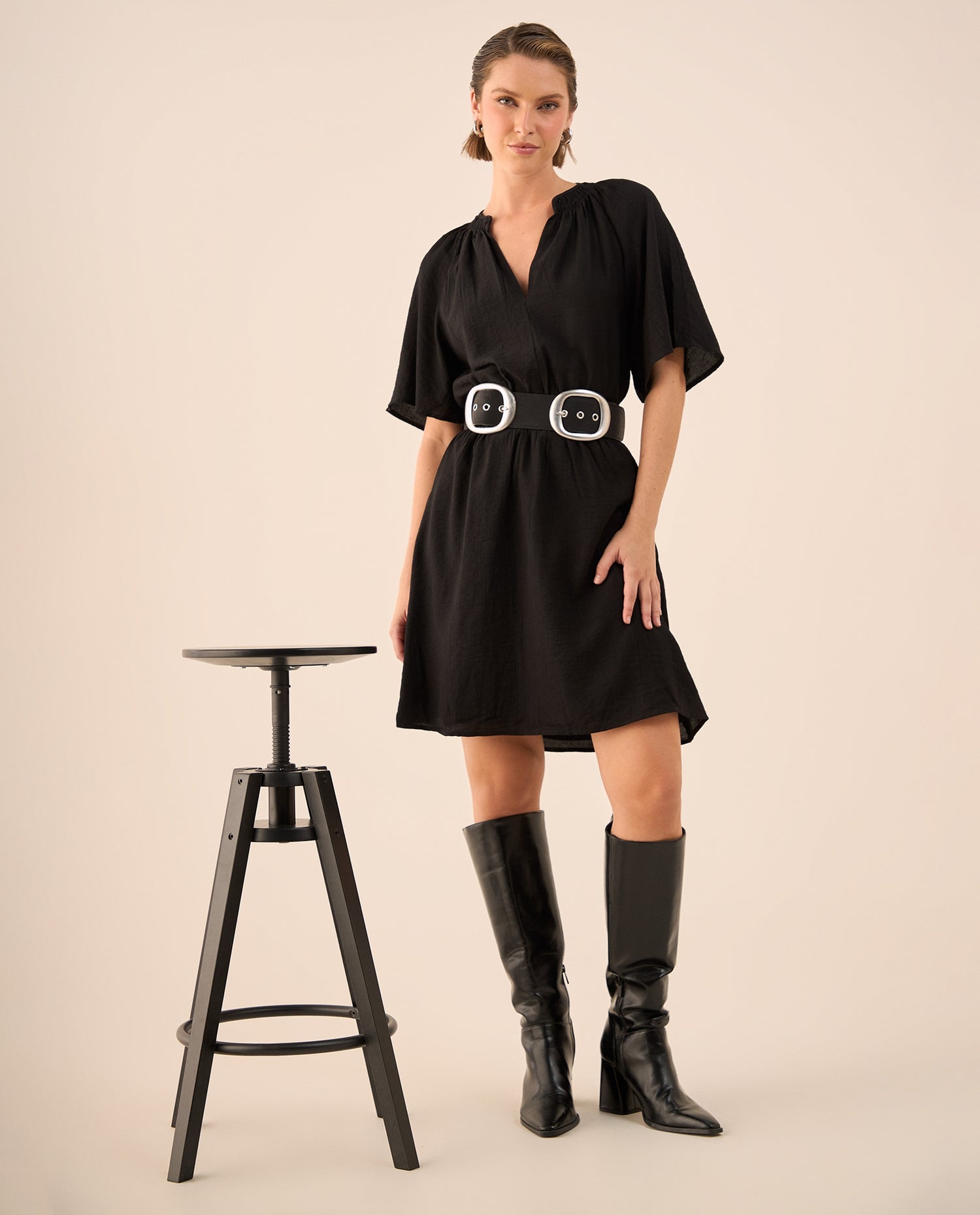 Vestido Bohemio Mangas Kimono - Negro