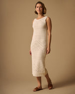 Vestido Midi Tejido Calado con Cordón Espalda - Crudo