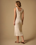 Vestido Midi Tejido Calado con Cordón Espalda - Crudo