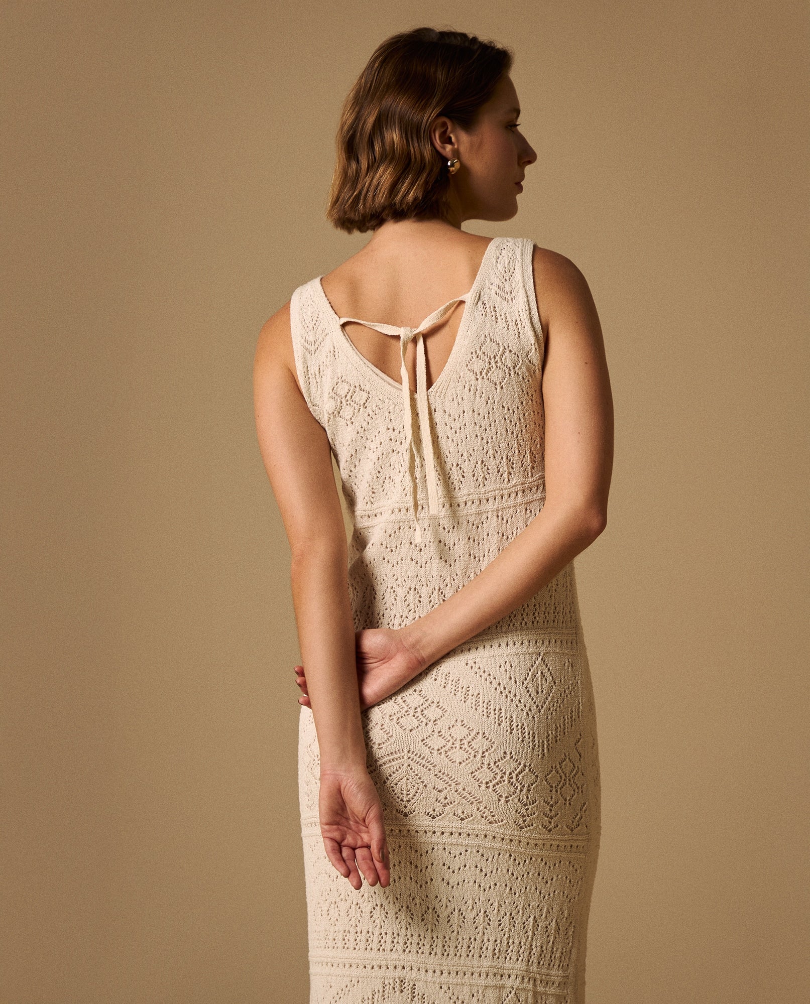 Vestido Midi Tejido Calado con Cordón Espalda - Crudo 34_699G219_CRU110110_6