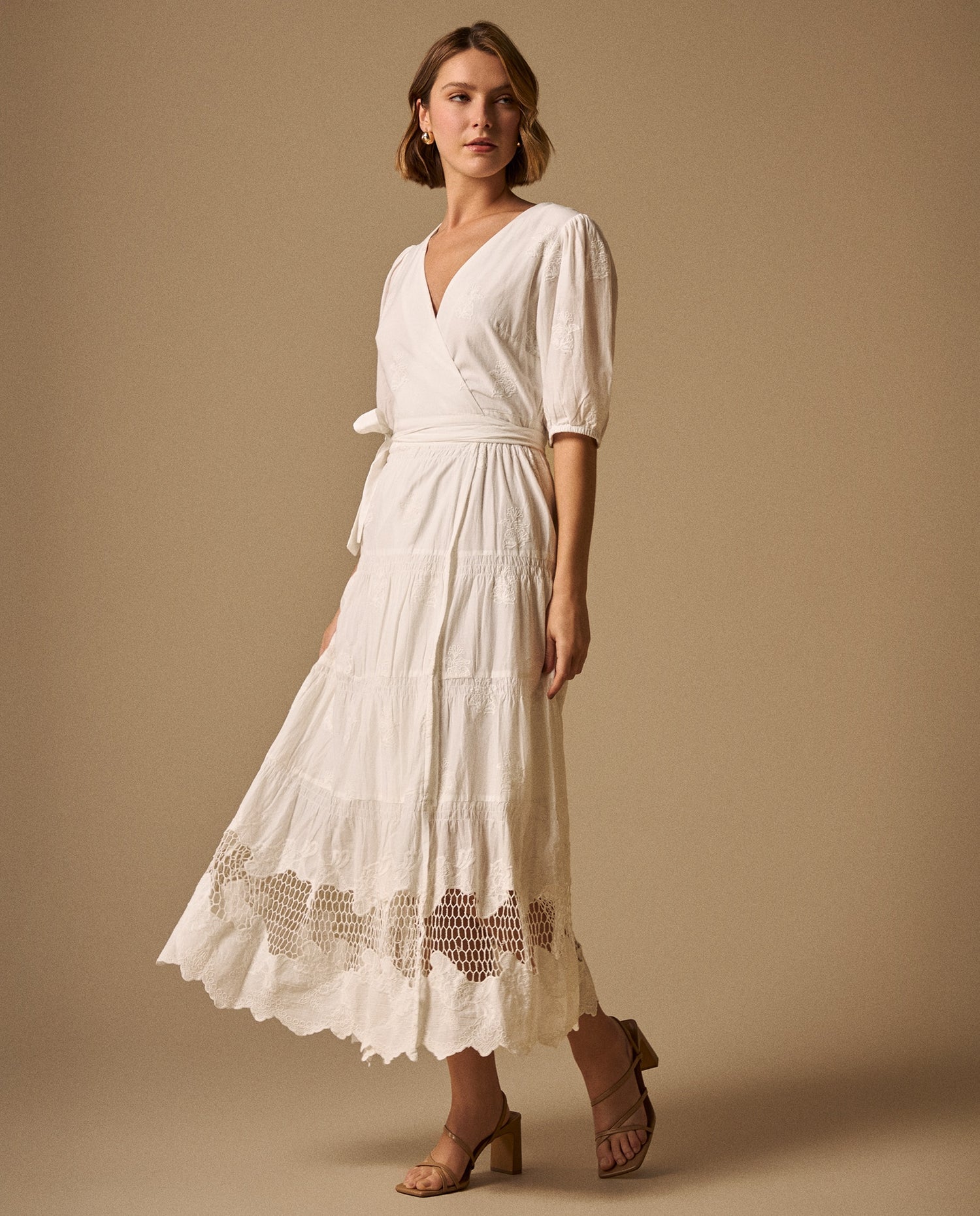 Vestido largo algodón bordado - Crudo