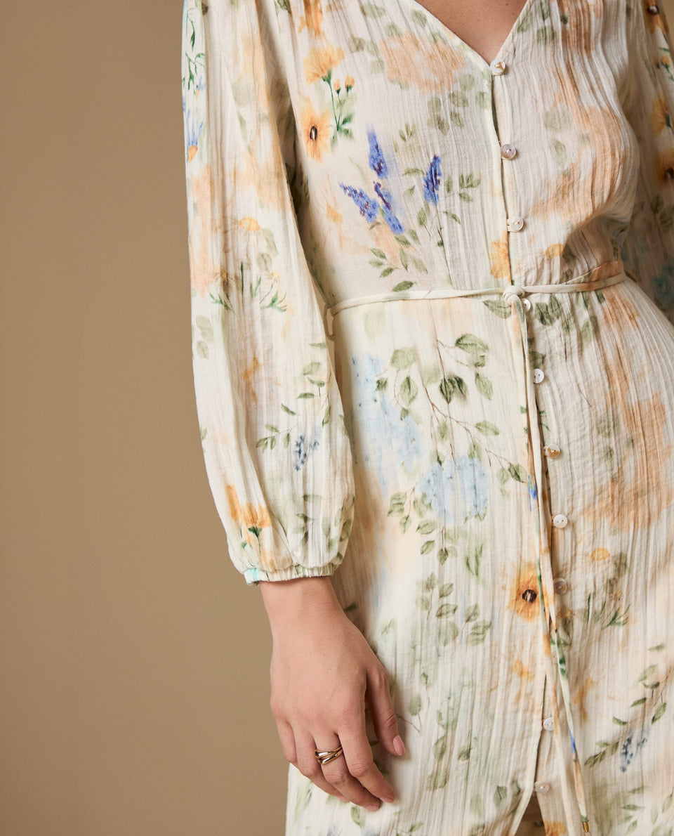 Vestido largo floral manga larga - Crudo 34_699H000_CRU114201_4