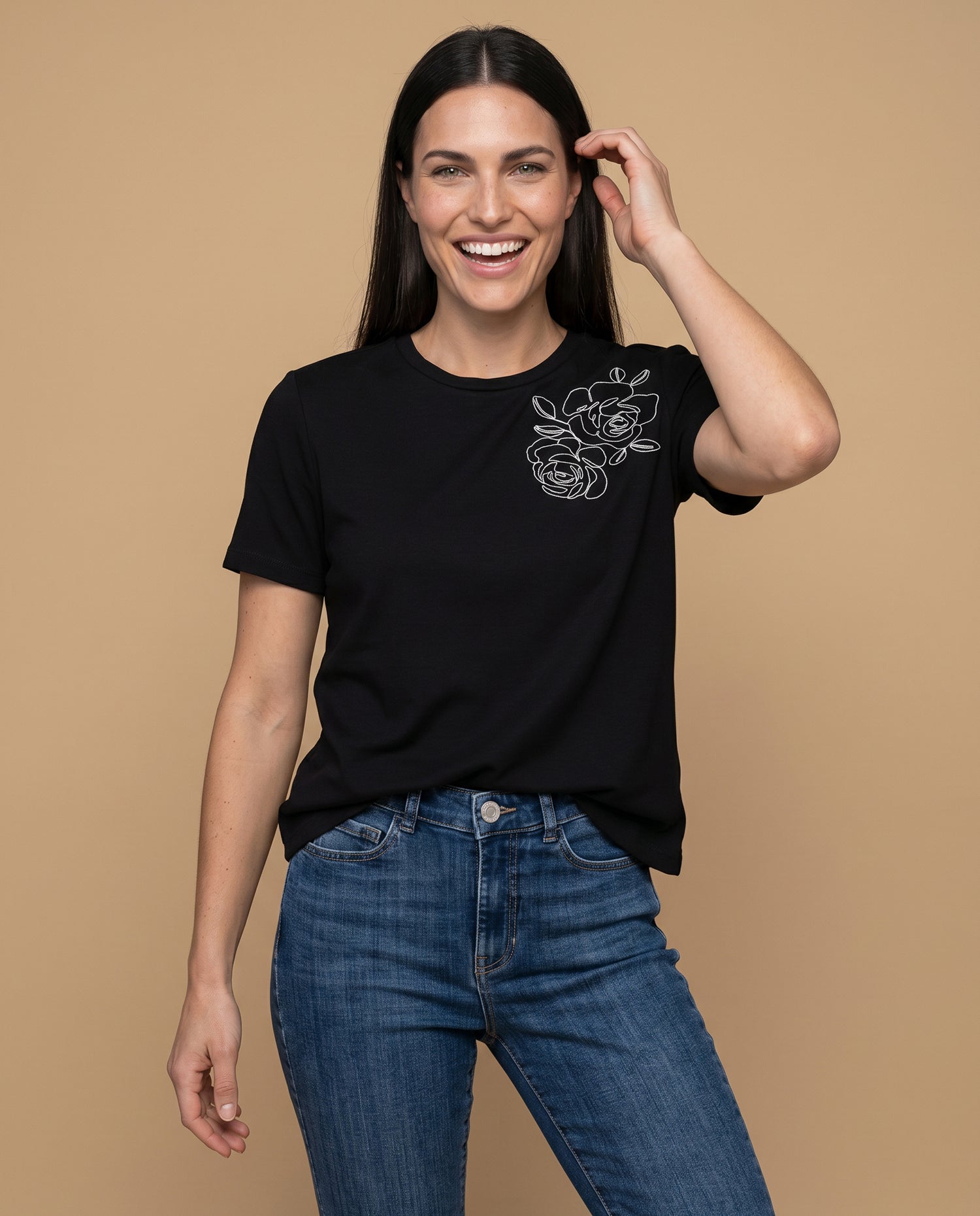 Camiseta manga corta bordada - Negro