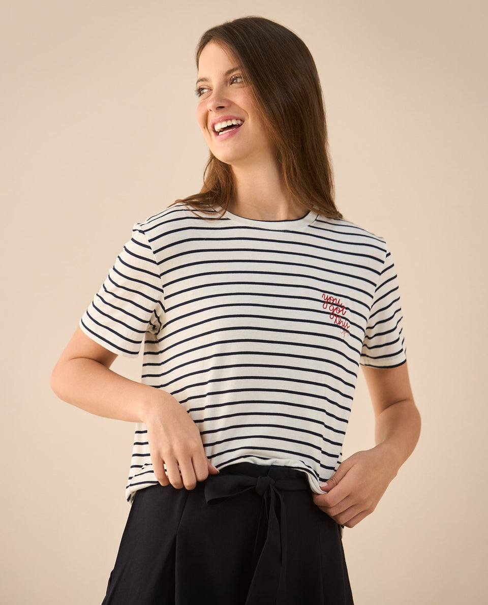 Camiseta con letras bordadas para mujer - Azul 34_902G304_AZU144510_3